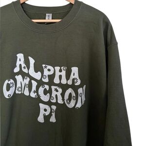 Alpha Omicron Pi Sorority Green Retro Floral Crewneck Sweatshirt